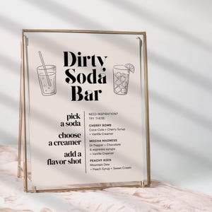 Dirty Soda zum Ausdrucken, Dirty Soda Menü Graduierung Soda Bar Menü, Dirty Soda zum Ausdrucken, anpassbares Party Schild, Canva Vorlage, Soda Bar Menü