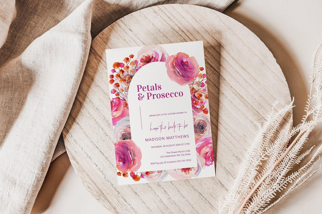 Petals and Prosecco Bridal Shower Invite, Bridal Shower Invitation Unique, Digital Download Invitation Bridal Shower, Evite Bridal Shower