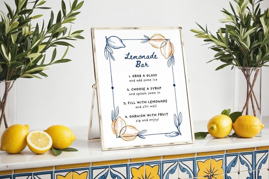Lemonade Bar Instructions Sign, Lemonade Bar Sign - Graduation Party Decor - Editable Canva Template - Drink Station Instructions