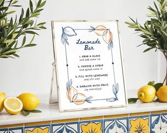 Lemonade Bar Instructions Sign, Lemonade Bar Sign - Graduation Party Decor - Editable Canva Template - Drink Station Instructions
