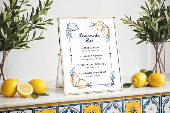 Lemonade Bar Instructions Sign, Lemonade Bar Sign - Graduation Party Decor - Editable Canva Template - Drink Station Instructions