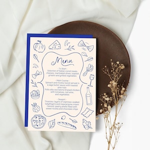 Hand Drawn Dinner Menu Printable, Italian Theme Dinner Party Event, Customizable Dinner Menu Template