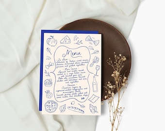 Hand Drawn Italian Menu Digital Template for Weddings, Engagements & Birthdays