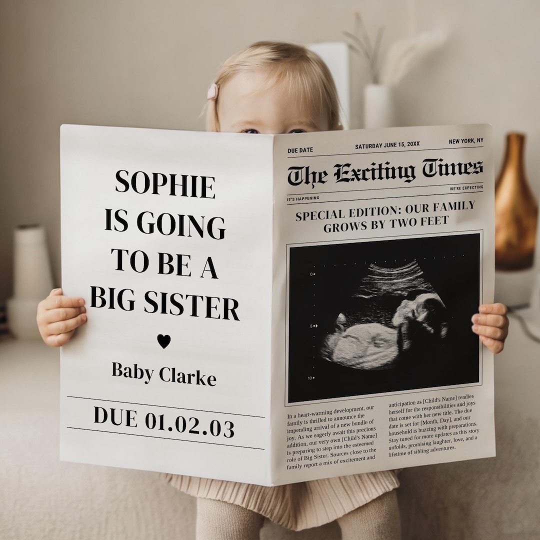 Printable Newspaper Pregnancy Announcement, Editable Baby Reveal Template, Custom Canva Digital Download