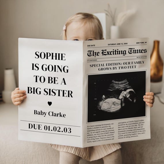 Printable Newspaper Pregnancy Announcement, Editable Baby Reveal Template, Custom Canva Digital Download