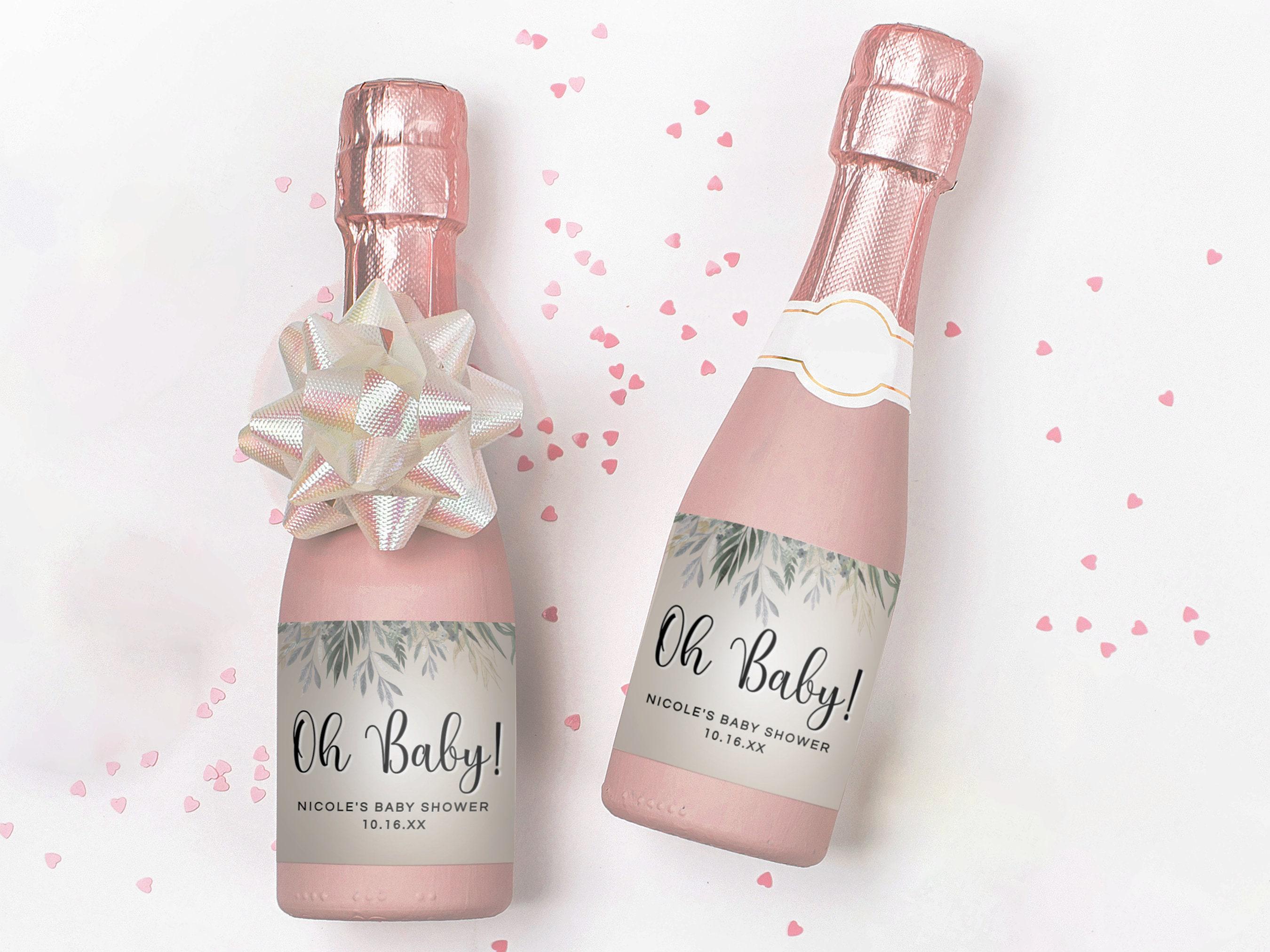 Baby Shower Mini Champagne Bottle Printable Label | Oh Baby Gender Neutral Greenery Design