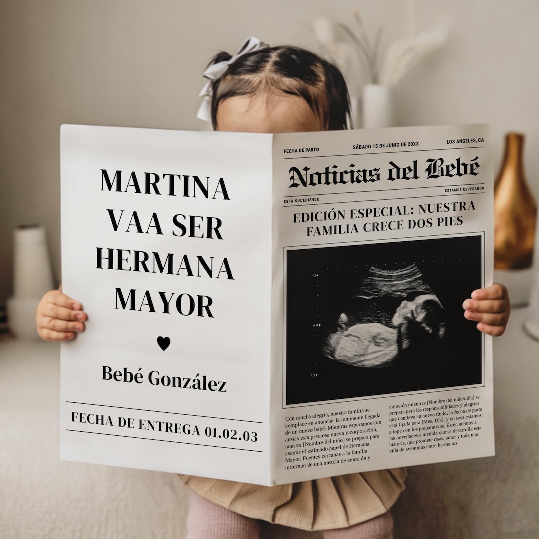 Big Sister Announcement Spanish  Big Sister - Hermano Mayor Hermana Menor - Pregnancy Baby Announcement CANVA TEMPLATE