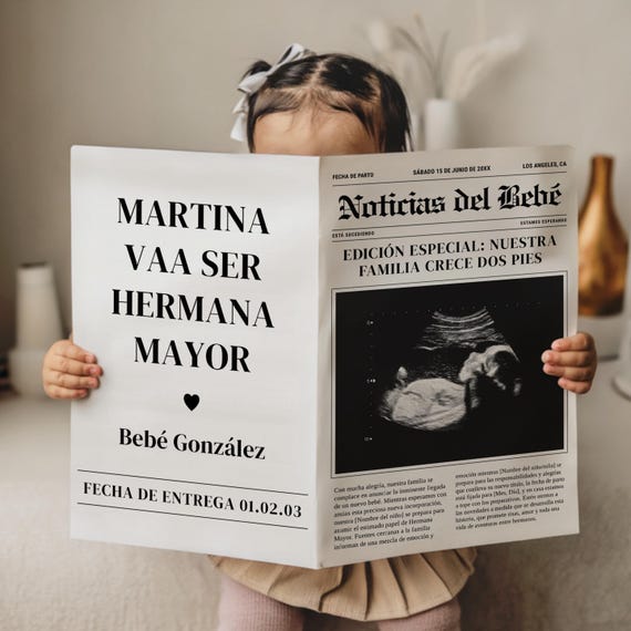 Big Sister Announcement Spanish  Big Sister - Hermano Mayor Hermana Menor - Pregnancy Baby Announcement CANVA TEMPLATE