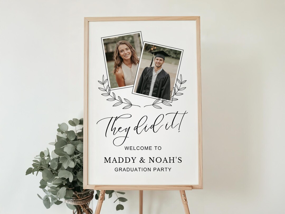 Joint Graduation Welcome Signs - Joint Graduation 24x36 - Dual Graduation Welcome Sign - Custom Photo Grad Poster - Sibling Graduation Party
