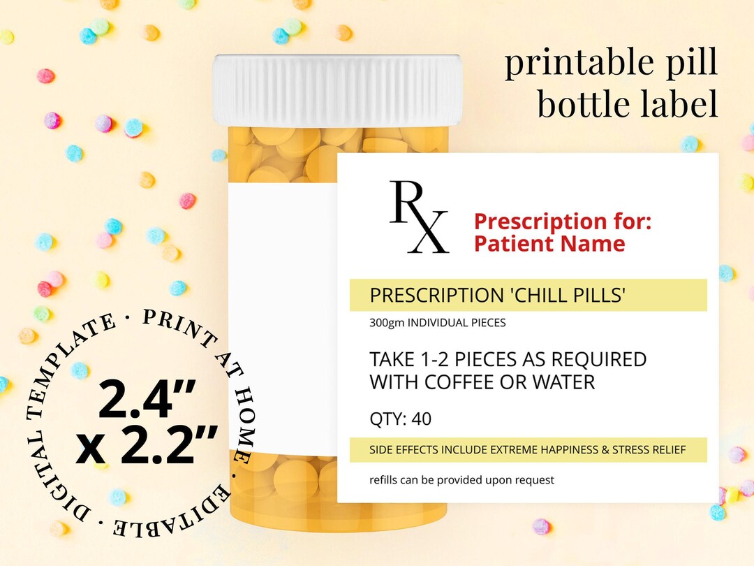 Chill Pills Bottle Label Template - Printable Label - Funny Gag Gift - Workplace Humor - Coworker Gift - Prescription Label - Boss Gift