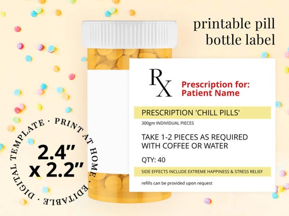 Chill Pills Bottle Label Template - Printable Label - Funny Gag Gift - Workplace Humor - Coworker Gift - Prescription Label - Boss Gift