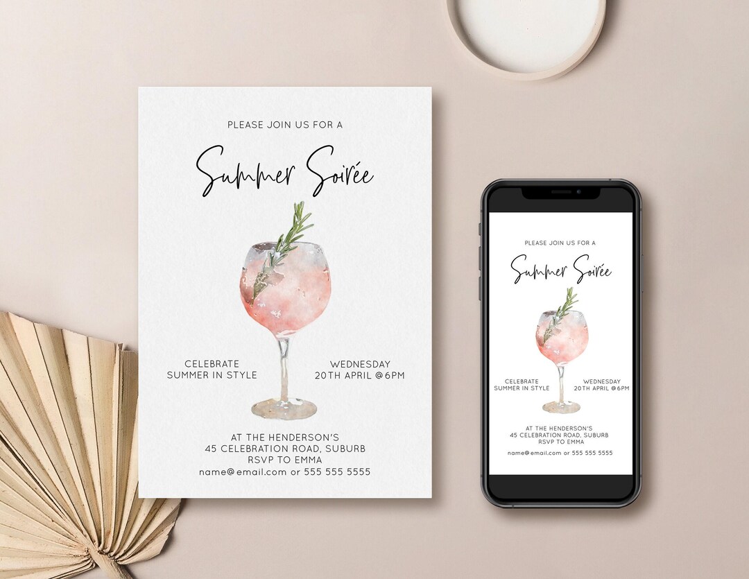 Summer Soiree Invitation, Vino Winery Shower, Pink Prosecco Digital Invite, Editable Template, Smartphone Invite, Phone Invite, Evite