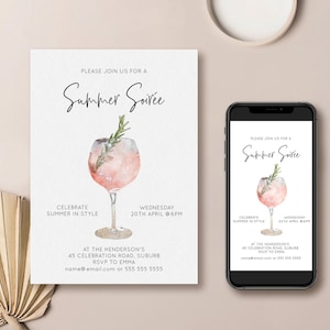 Invito a serata estiva, doccia in cantina di vino, invito digitale al prosecco rosa, modello modificabile, invito per smartphone, invito telefonico, Evite
