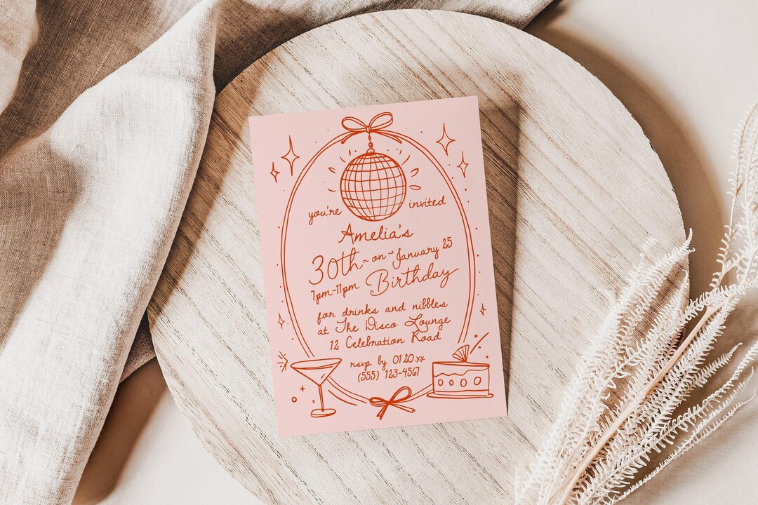 Hand Drawn 30th Birthday Invite - Customizable Party Invitation, Unique Milestone Celebration, Personalized Invite