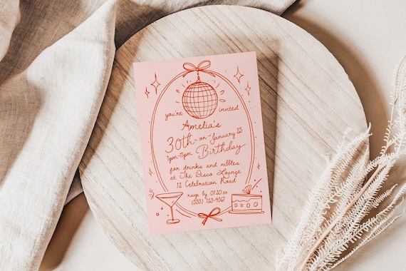 Hand Drawn 30th Birthday Invite - Customizable Party Invitation, Unique Milestone Celebration, Personalized Invite