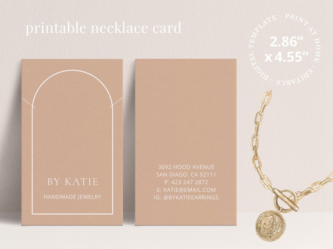 Necklace Display Card Template for Jewelry Business, Blush Pink Modern Arch Design