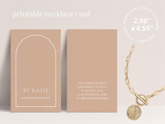 Necklace Display Card Template for Jewelry Business, Blush Pink Modern Arch Design