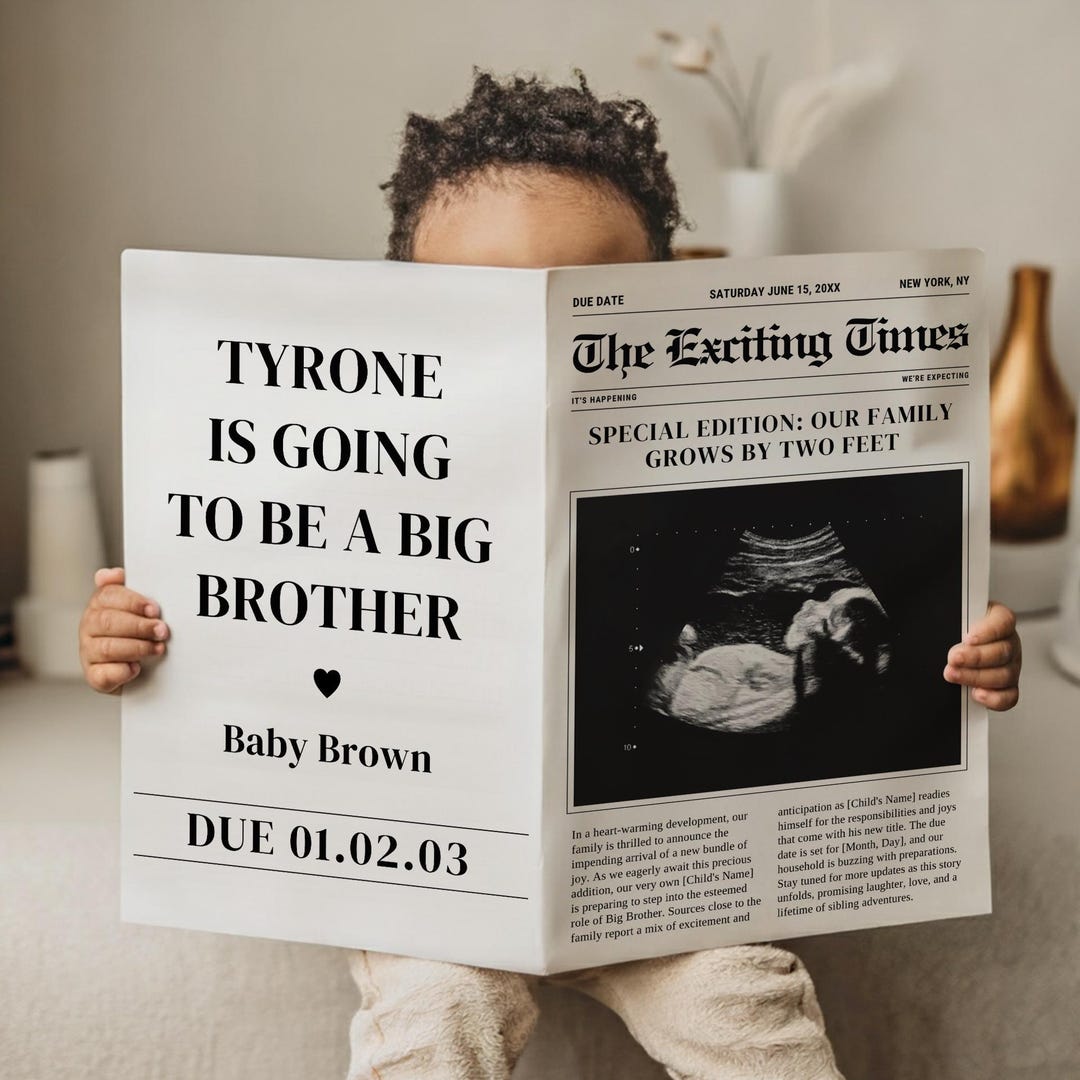 Big brother announcement, newspaper pregnancy announcement, pregnancy announcement newspaper pregnancy announcement CANVA TEMPLATE