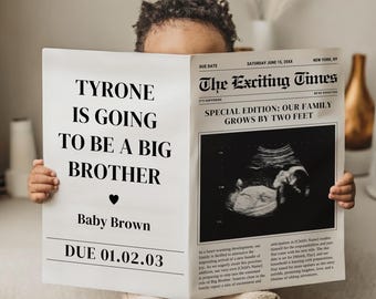 Big brother announcement, newspaper pregnancy announcement, pregnancy announcement newspaper pregnancy announcement CANVA TEMPLATE