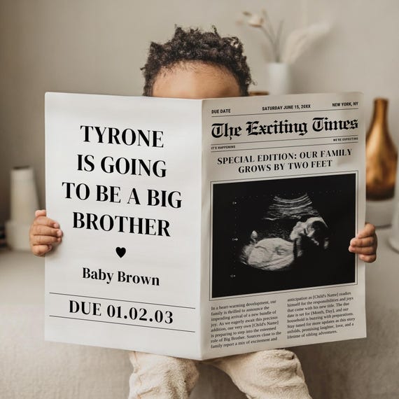 Big brother announcement, newspaper pregnancy announcement, pregnancy announcement newspaper pregnancy announcement CANVA TEMPLATE