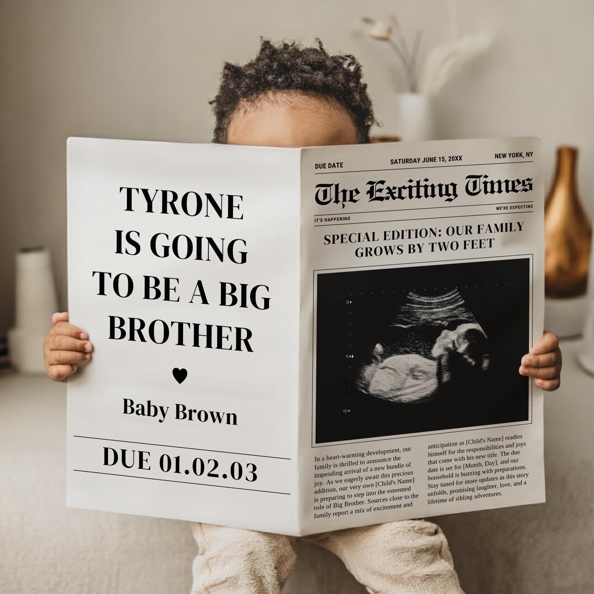 Big brother announcement, newspaper pregnancy announcement, pregnancy announcement newspaper pregnancy announcement CANVA TEMPLATE
