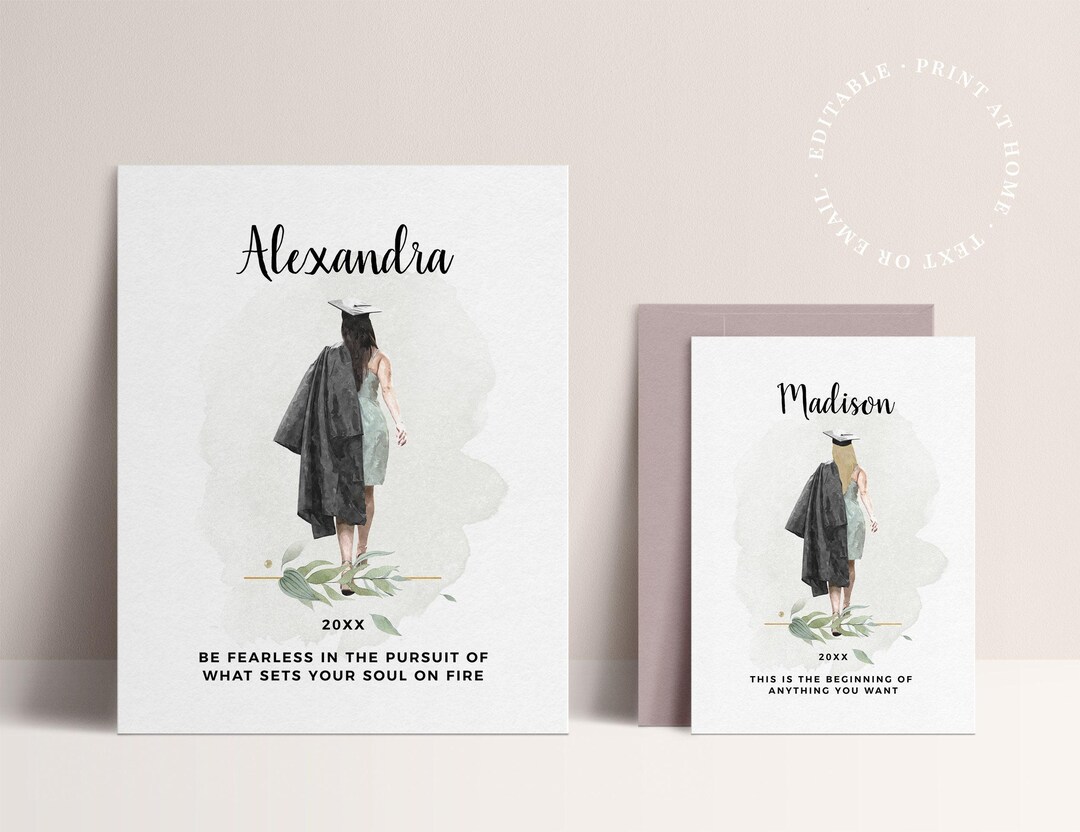 Printable Graduation Card Poster, College Graduation, Watercolor Graduate Illustration, Instant Download Template, For the Graduate