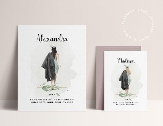 Printable Graduation Card Poster, College Graduation, Watercolor Graduate Illustration, Instant Download Template, For the Graduate