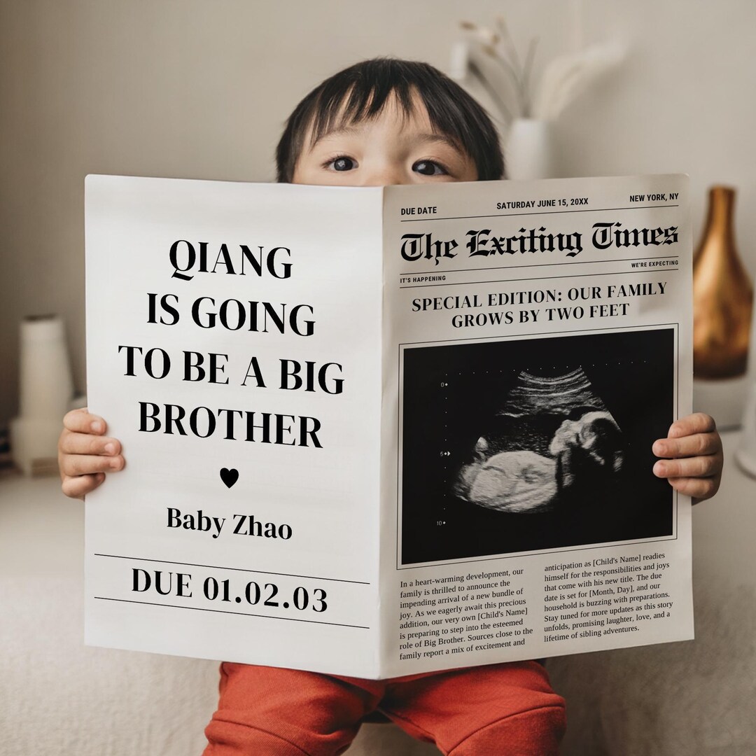 Newspaper Pregnancy Announcement - Canva Newspaper Template - Editable Baby Reveal - Baby On The Way Idea - Digital Pregnancy Reveal