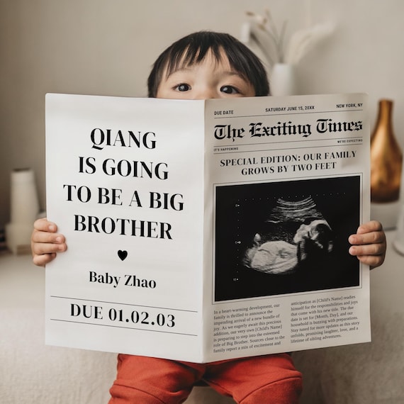 Newspaper Pregnancy Announcement - Canva Newspaper Template - Editable Baby Reveal - Baby On The Way Idea - Digital Pregnancy Reveal