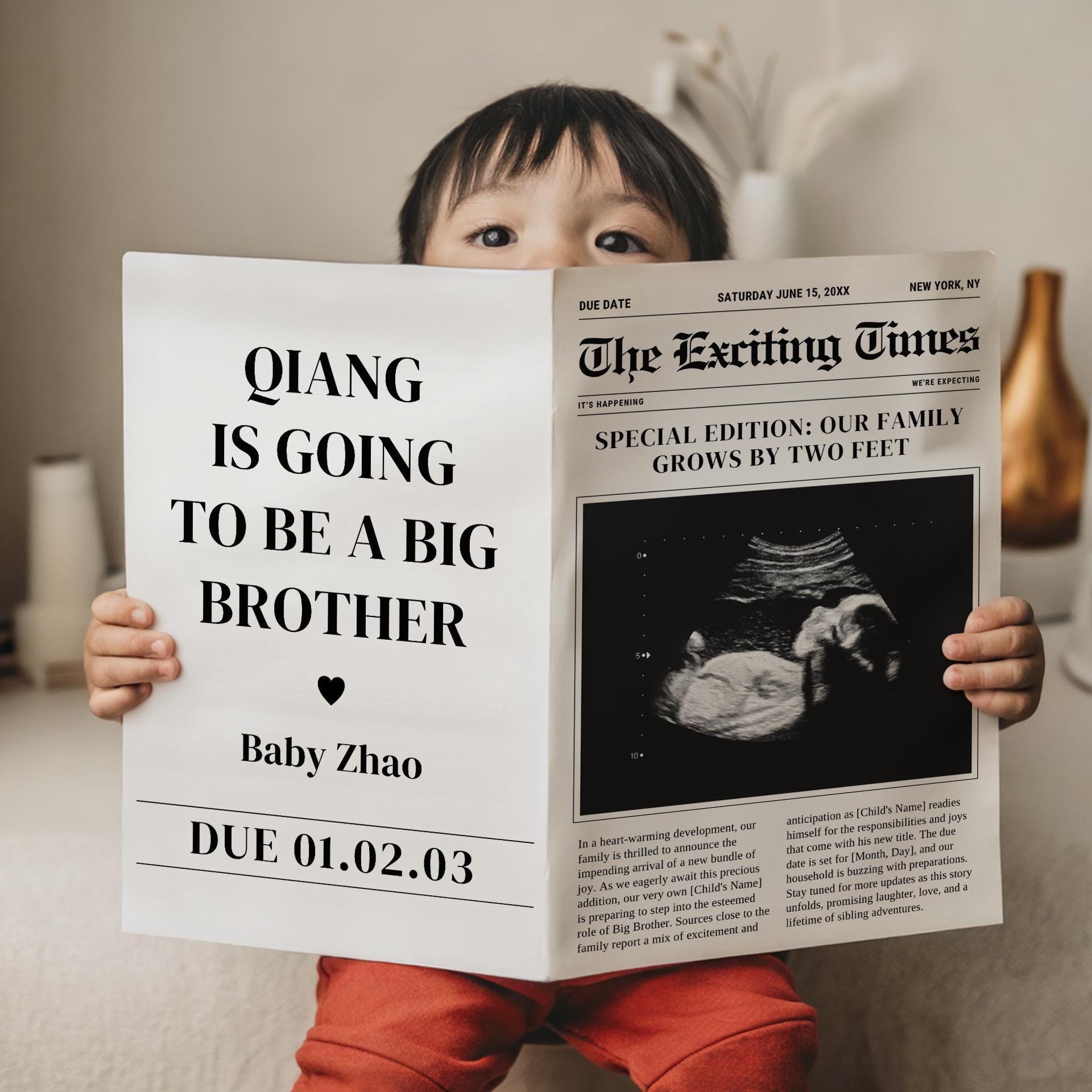 Newspaper Pregnancy Announcement - Canva Newspaper Template - Editable Baby Reveal - Baby On The Way Idea - Digital Pregnancy Reveal