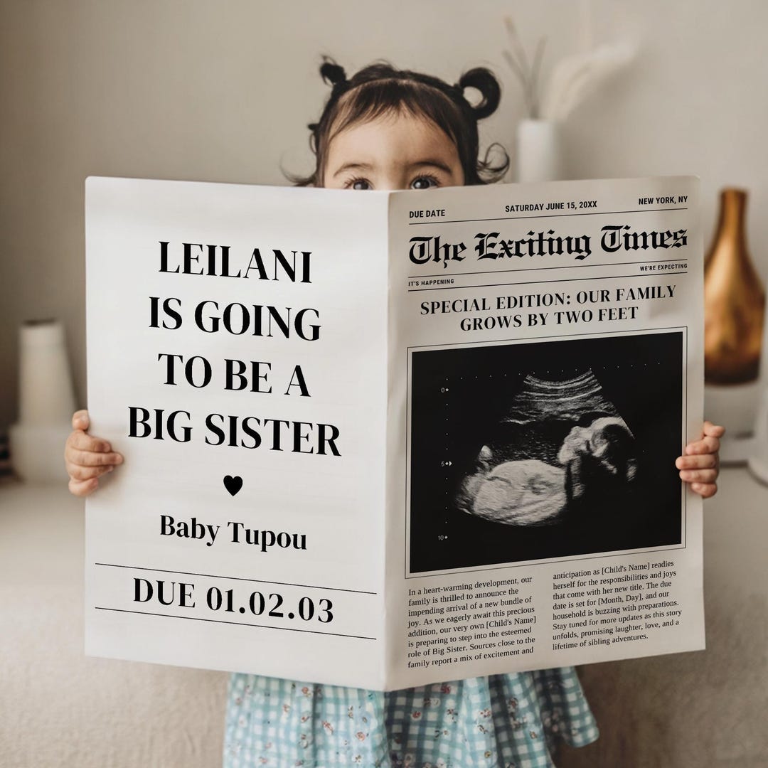 Personalized Pregnancy Announcement Newspaper, Custom Baby Reveal, Unique Digital Template for Expecting Parents