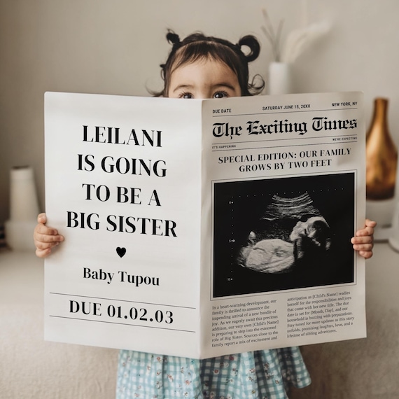 Personalized Pregnancy Announcement Newspaper, Custom Baby Reveal, Unique Digital Template for Expecting Parents