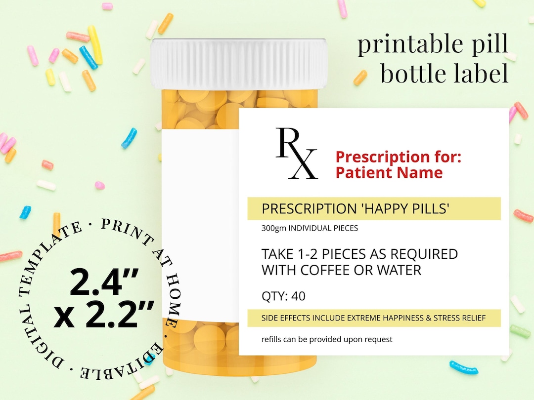 Happy Pills Chill Pill Bottle Label Novelty Fun Printable Rx Prescription Label or Sticker Template