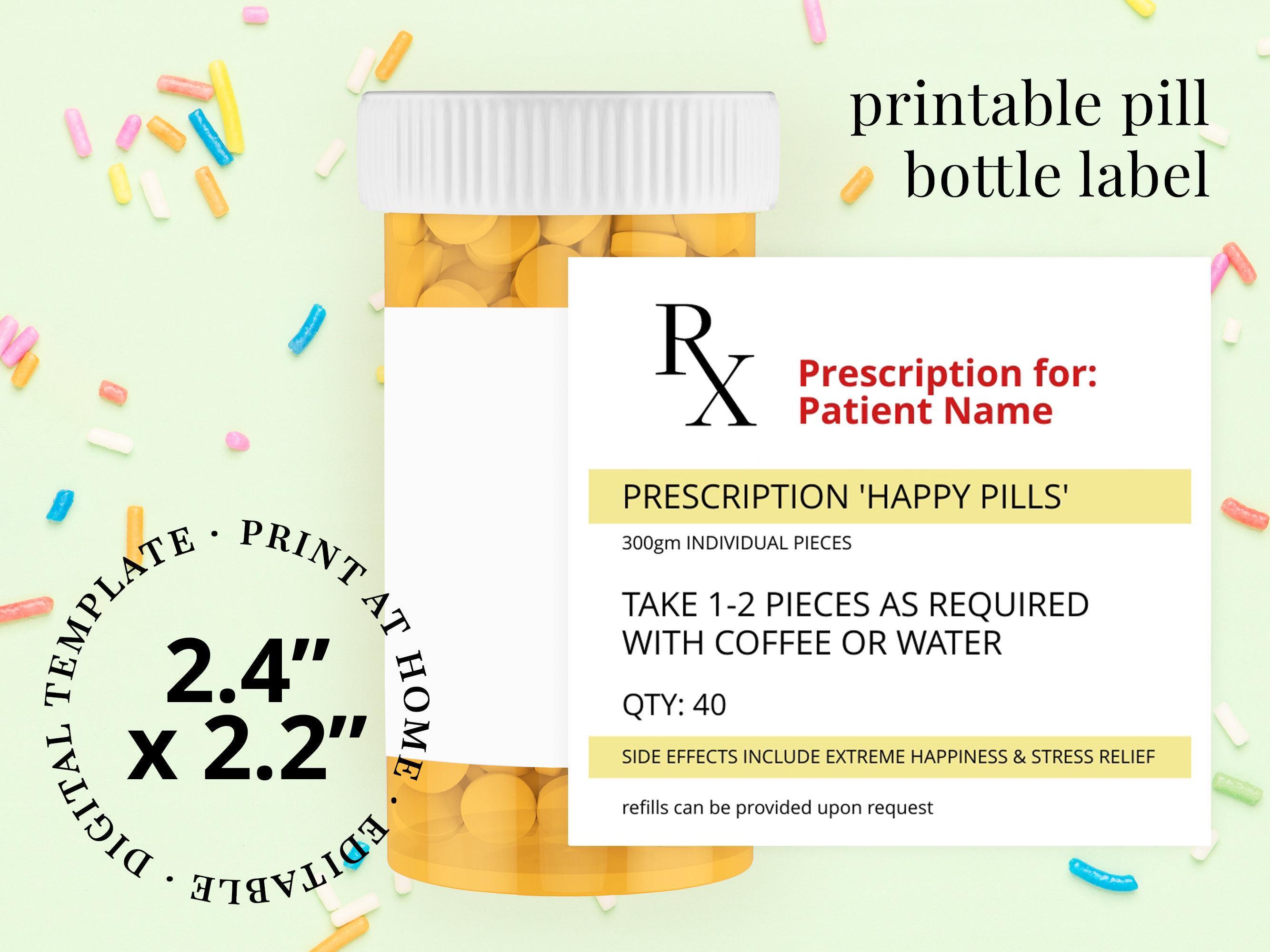 Happy Pills Chill Pill Bottle Label Novelty Fun Printable Rx Prescription Label or Sticker Template