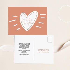 Modèle de carte postale d'acte de gentillesse au hasard, nous sommes tous dans ce coeur, je pense à vous, modèle de carte, carte postale imprimable