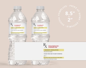 Nursing Graduate Water Bottle Label Novelty Fun Printable Rx Prescription Label