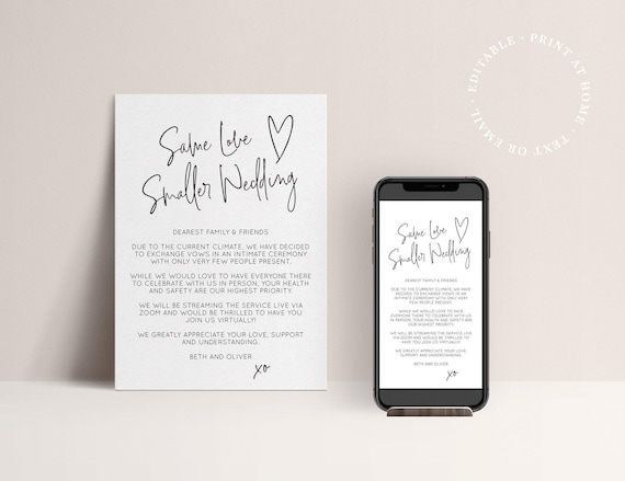 Micro Wedding Invitation – Downsize Announcement Template (Digital)