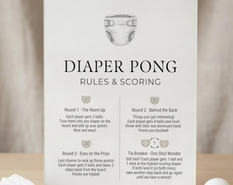 Baby Shower Pong Game Sign, Watercolor Diaper Pong, Printable Activity Sign, Gender Neutral Baby Shower Game, Instant Download