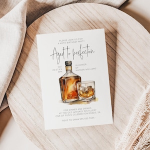 Faire-part whisky, Faire-part d'anniversaire whisky, Faire-part pour homme, Faire-part d'anniversaire pour homme, Anniversaire de whisky, Vieilli jusqu'à la perfection | AB01WB image 1