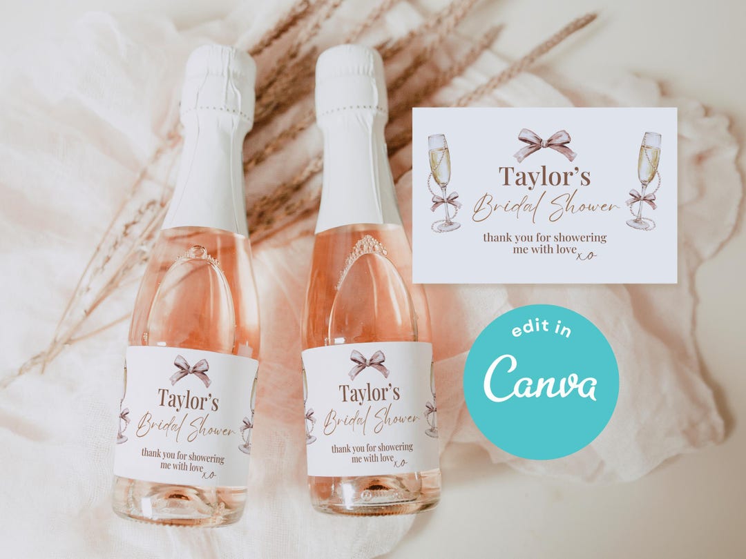 Pearls and Prosecco Champagne Labels -  Mini Champagne Label Bridal Shower Favor - Custom Bottle Label - Elegant Party Sticker | BRSHPPRLS01