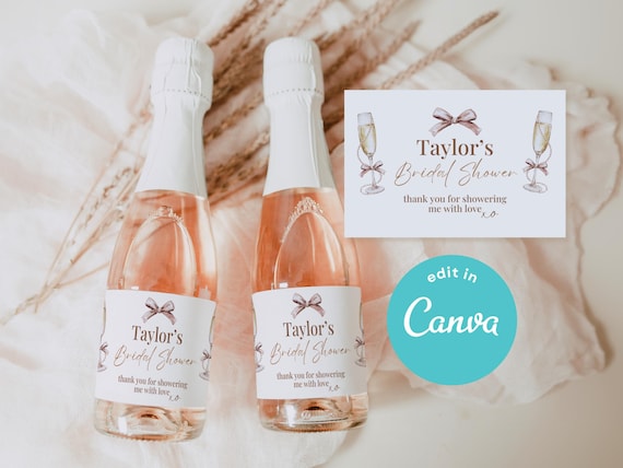 Pearls and Prosecco Champagne Labels -  Mini Champagne Label Bridal Shower Favor - Custom Bottle Label - Elegant Party Sticker | BRSHPPRLS01