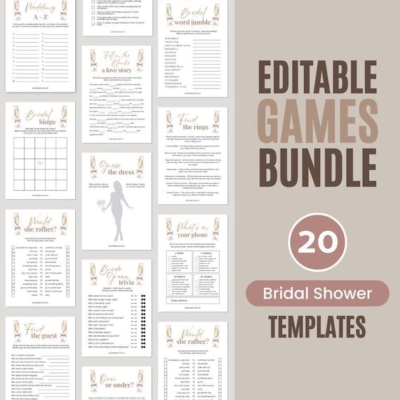 Pearls and Prosecco bridal shower, bridal shower games, bachelorette games, bridal shower bingo, Canva template BRSHPPRLS01