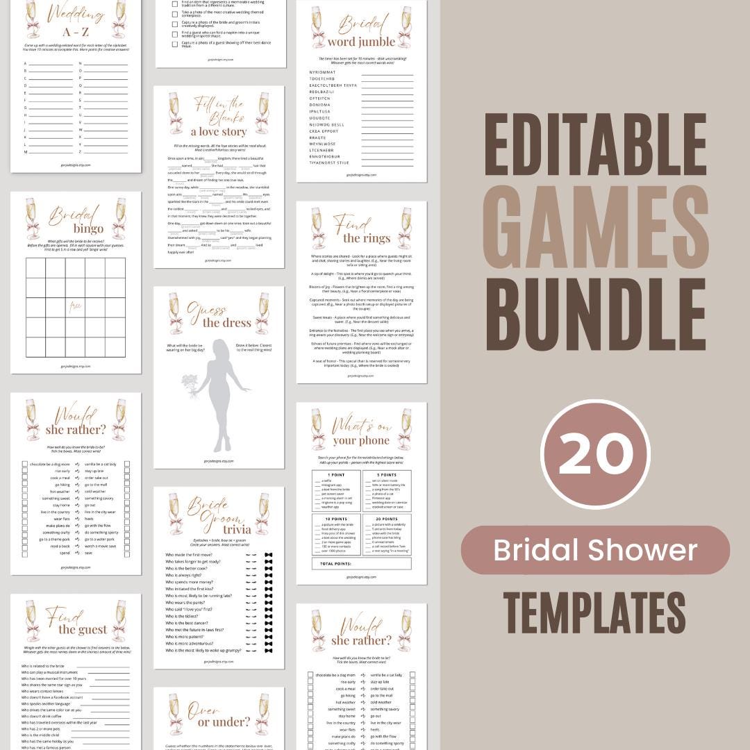 Pearls and Prosecco bridal shower, bridal shower games, bachelorette games, bridal shower bingo, Canva template BRSHPPRLS01