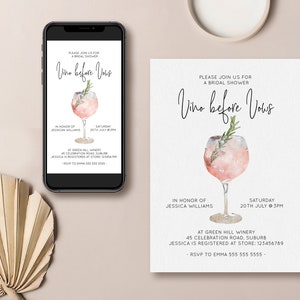 Vino Before Vows Invitation, Bridal Shower Invitation, Digital Invitation, Editable Invitation Template, Phone Evite