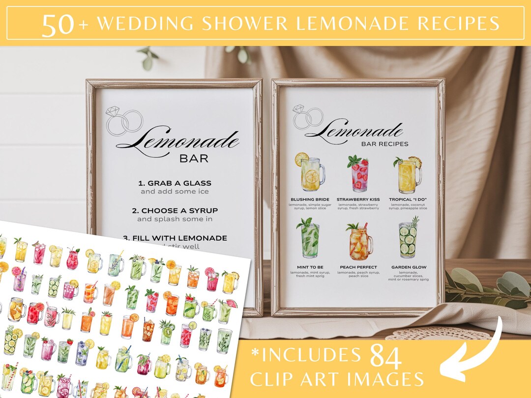 Wedding Shower Lemonade Bar Menu - Editable Bridal Shower Drink Sign - Printable Mocktail Station - Summer Citrus Bar Template