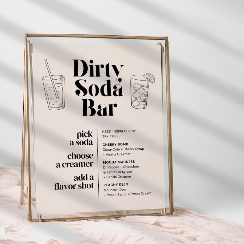 Dirty Soda Printable, Dirty Soda Menu Graduation Soda Bar Menu, Dirty Soda Printable, Customizable Party Sign, Canva Template, Soda Bar Menu image 1
