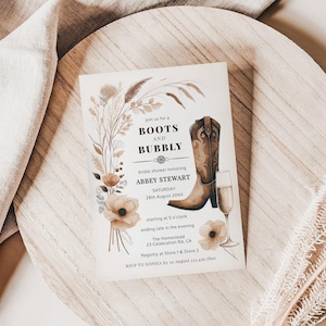 Boots and Bubbly Bridal Shower Invitation: Rustic Western Theme, Editable Template, Printable Bridal Shower Invite