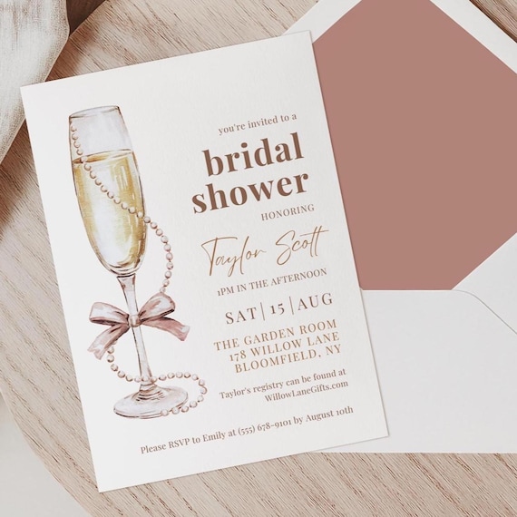 Pearls And Prosecco Invite Pearls And Prosecco Bridal Shower Invite Editable Bridal Shower Invitations Canva Template | BRSHPPRLS01