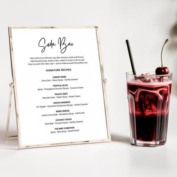 Dirty Soda Bar Recipe Sign - Make Your Own Soda - Italian Soda Bar - Soda Bar Instructions - Baby Shower Decor - Beverage Bar Printable