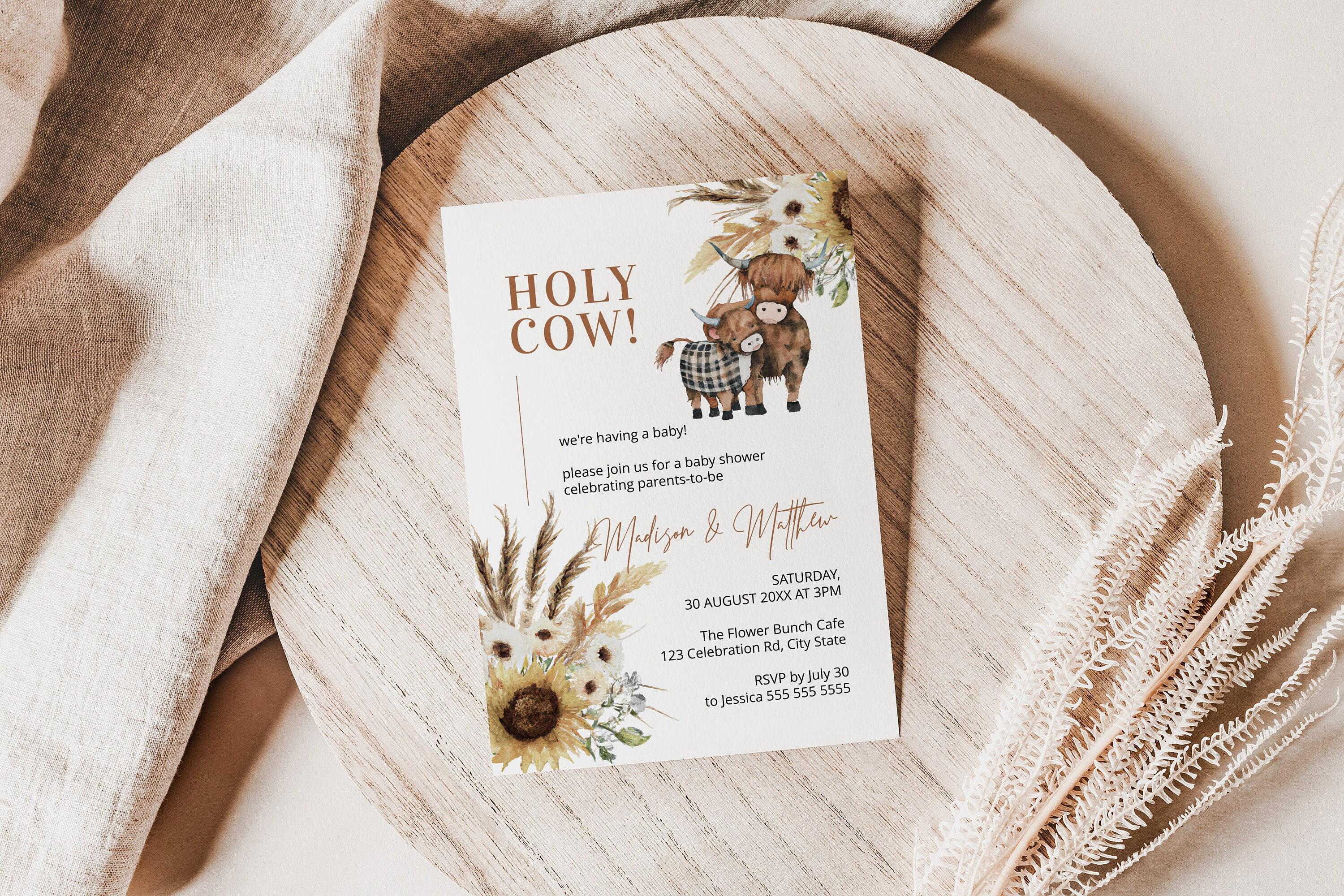 cow baby shower invites, highland cow baby shower, cow baby shower invitation, holy cow, sunflower baby shower INSTANT DOWNLOAD